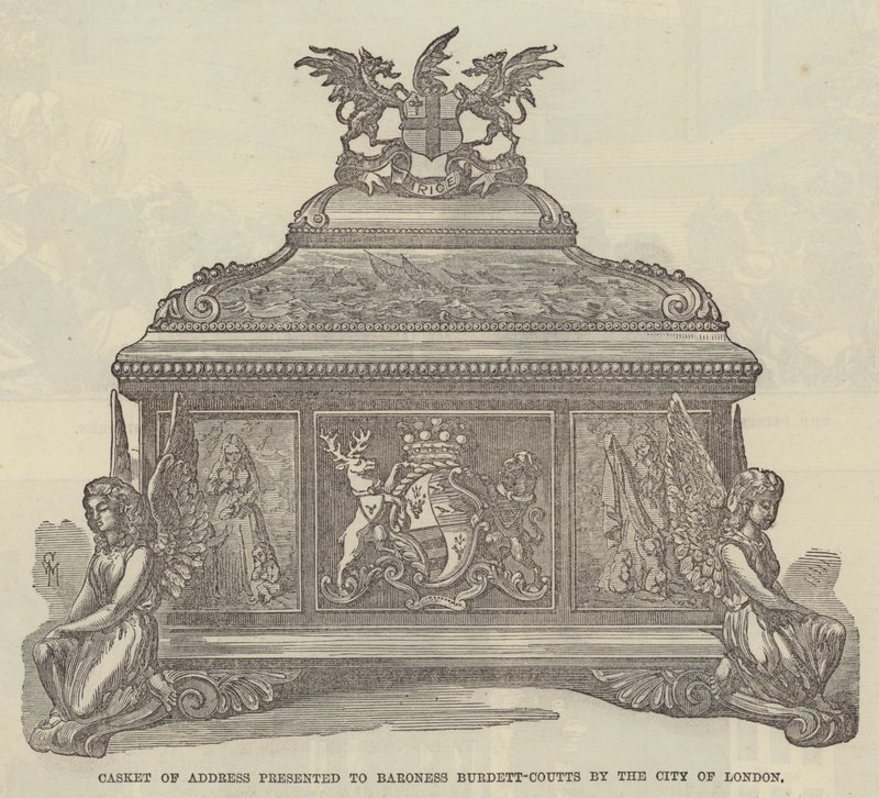 Adressekiste overrakt til baronesse Burdett-Coutts af City of London (gravering) af English School