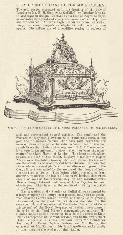 Casket of Freedom of City of London præsenteret for Mr. Stanley (gravering) af English School