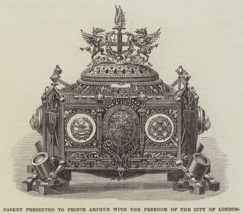 Kist overrakt til prins Arthur med Freedom of the City of London (gravering) af English School