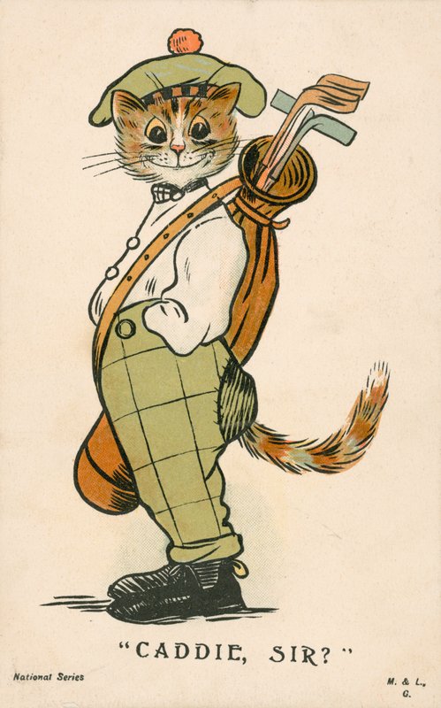 Kat, skotsk golfcaddie (farve litho) af English School