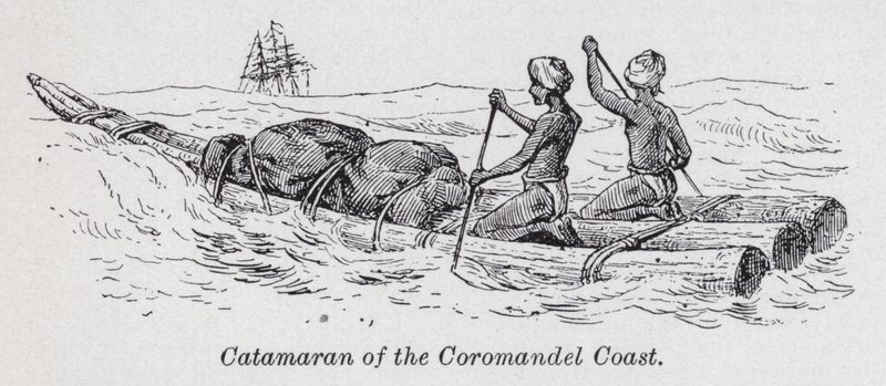 Katamaran på Coromandelkysten (litho) af English School