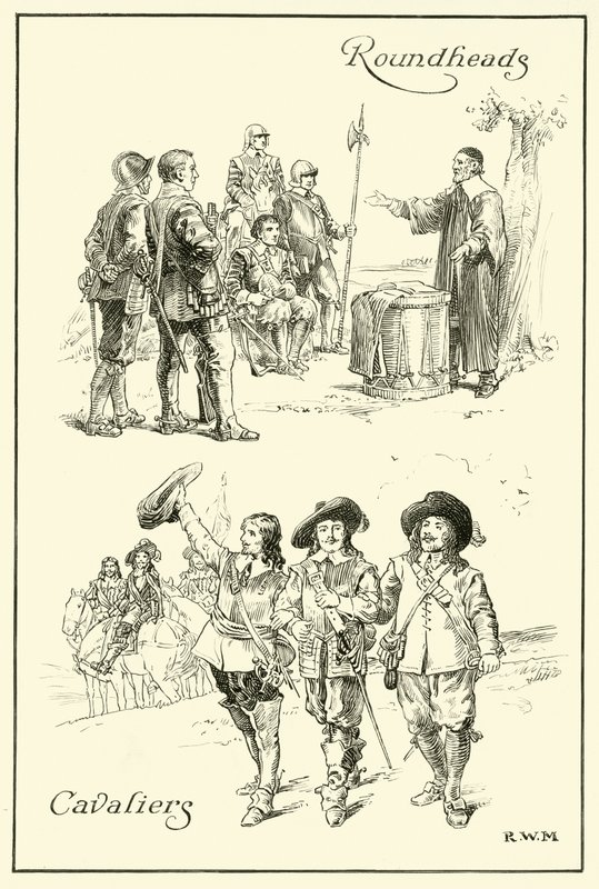 Cavaliers og Roundheads (blæk på papir) af English School