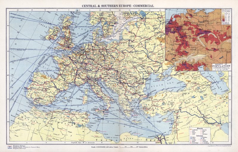 Central- og Sydeuropa, kommerciel (farvelitografi) af English School