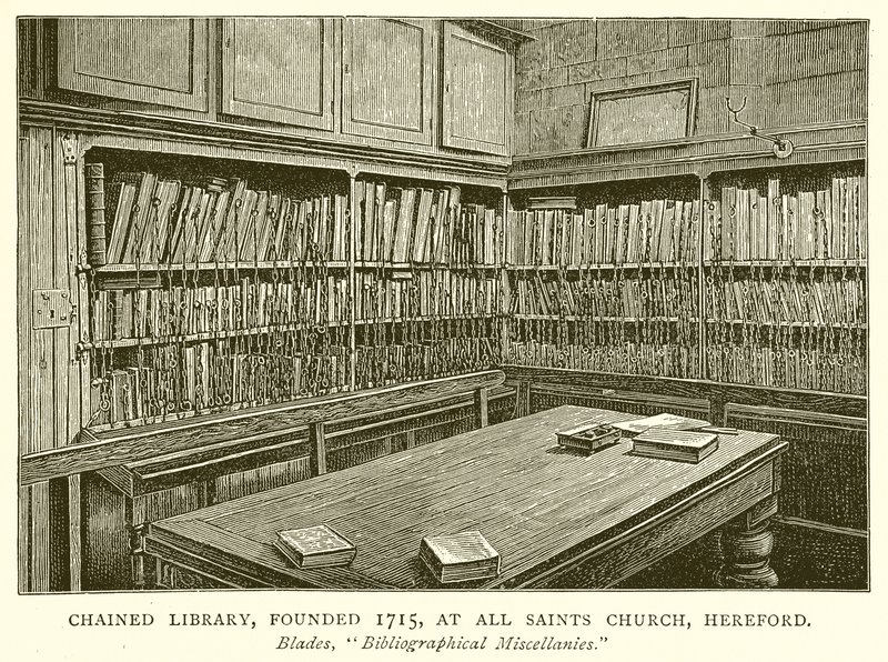 Chained Library, grundlagt 1715, ved All Saints Church, Hereford af English School