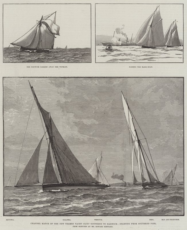 Channel Match of the New Thames Yacht Club, Southend til Harwich, startende fra Southend Pier (gravering) af English School
