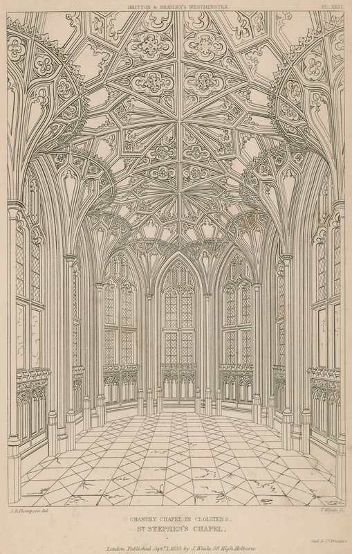 Chantry Chapel i Cloisters, St Stephens Chapel, Westminster Palace af English School