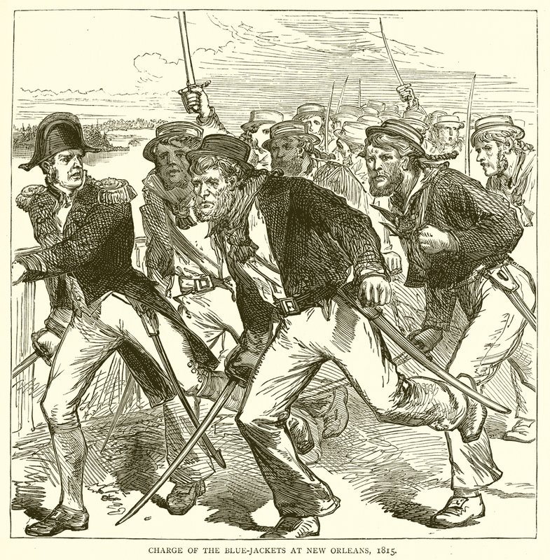 Anklagen for Blue-Jackets i New Orleans, 1815 af English School
