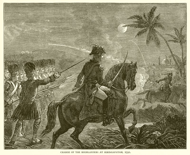 Anklage for højlænderne ved Seringapatam, 1792 af English School