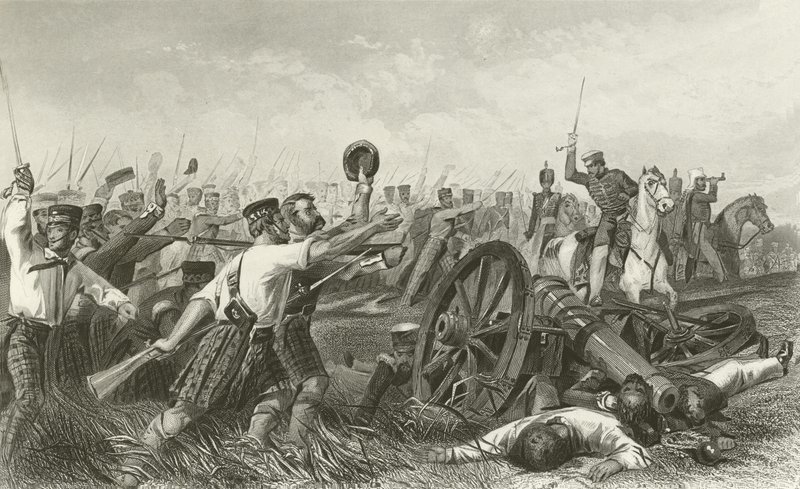 Charge of the Highlanders before Cawnpore, under General Havelock  af English School