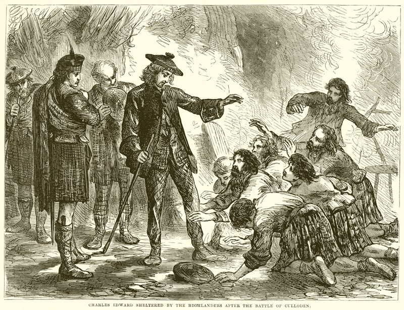Charles Edward i ly af højlænderne efter slaget ved Culloden af English School