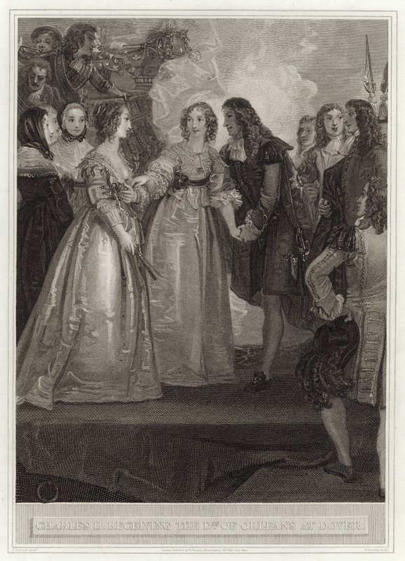 Charles II modtog hertuginden af Orleans i Dover af English School