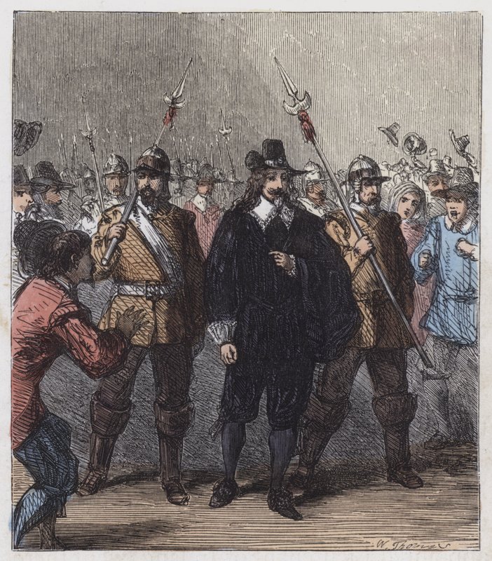 Charles I, ført til fængsel (farvet indgravering) af English School