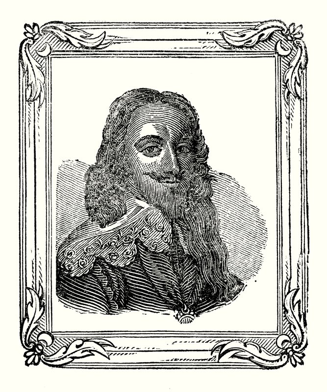 Charles I blev født i 1600, kronet i 1625 og halshugget i 1649 (gravering) af English School