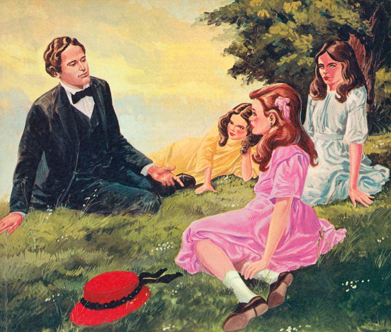 Charles Lutwidge Dodgson fortæller historier til Alice Liddell og hendes to søstre af English School