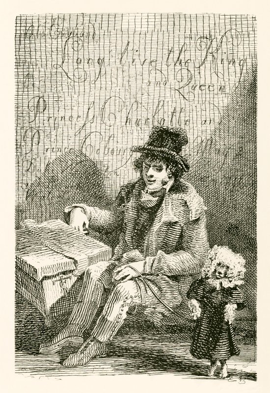Charles Wood, en blind mand, med et orgel og en dansende hund af English School