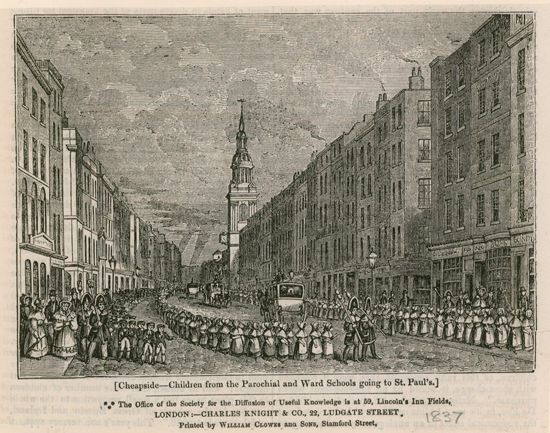 Cheapside - Børn fra Parochial og Ward Schools går til St. Pauls, 1837 af English School