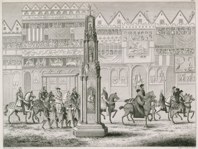 Cheapside Cross, som det så ud i år 1547 af English School