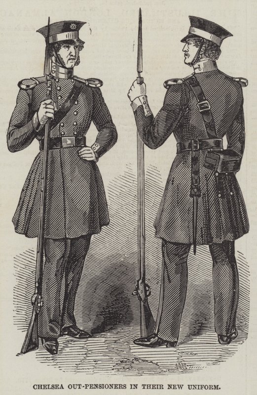Chelsea udepensionister i deres nye uniform (gravering) af English School