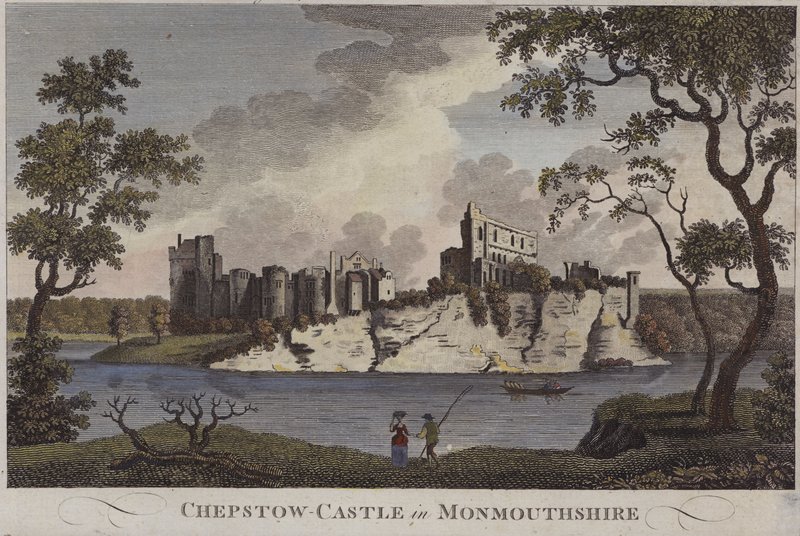 Chepstow Castle, Monmouthshire (farvet gravering) af English School