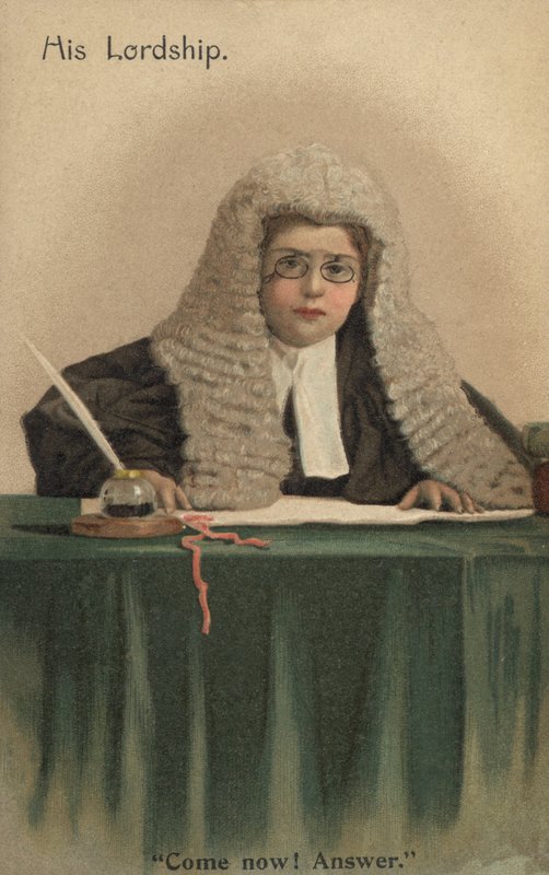 Barn klædt ud som dommer (farve litho) af English School
