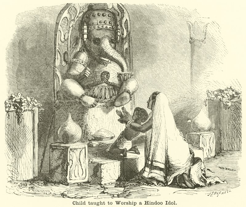 Barn lært at tilbede et hindu-idol af English School