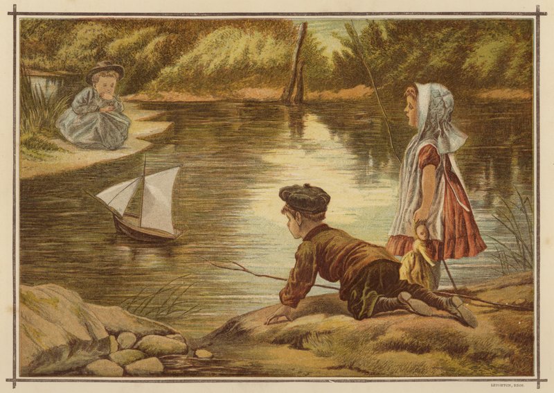 Børn lancerer en modelyacht (farve litho) af English School