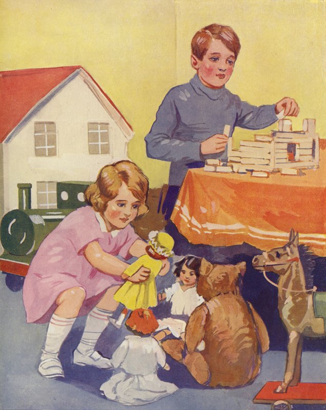 Børn leger (farve litho) af English School