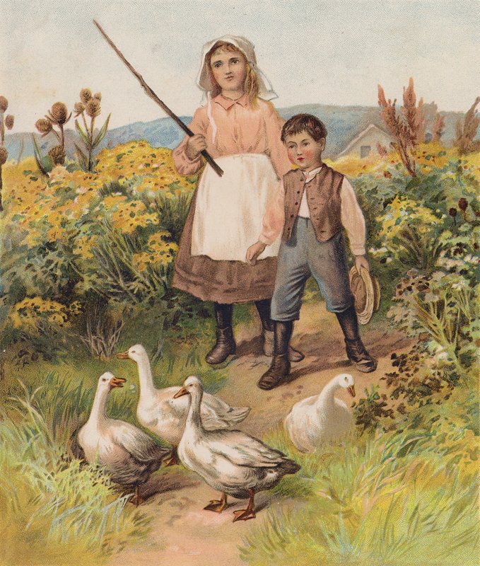 Børn med gæs (chromolitho) af English School