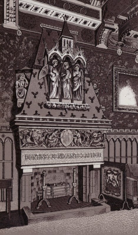 Skorstensstykke, Cardiff Castle (litho) af English School