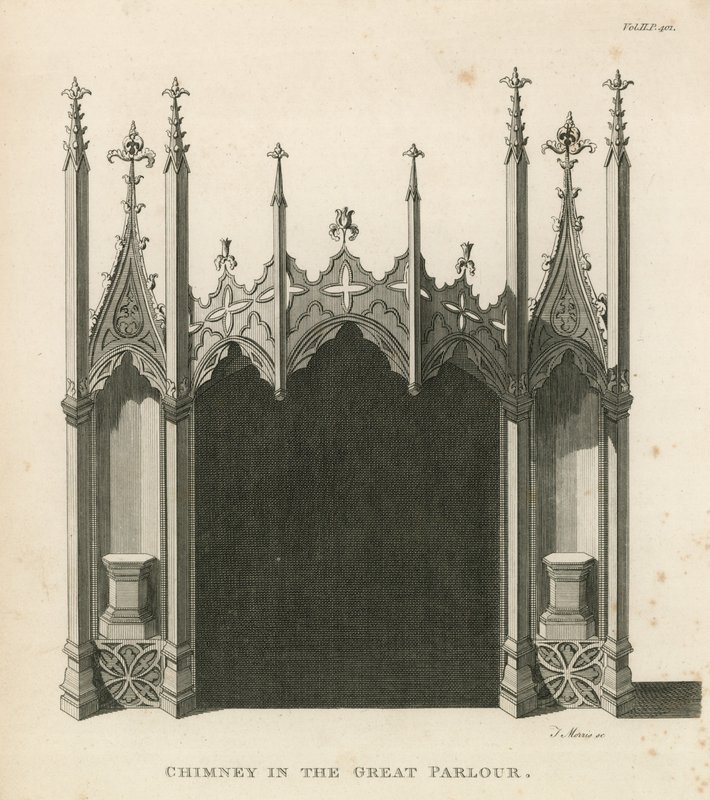 Skorsten i Great Parlour, Strawberry Hill, London af English School