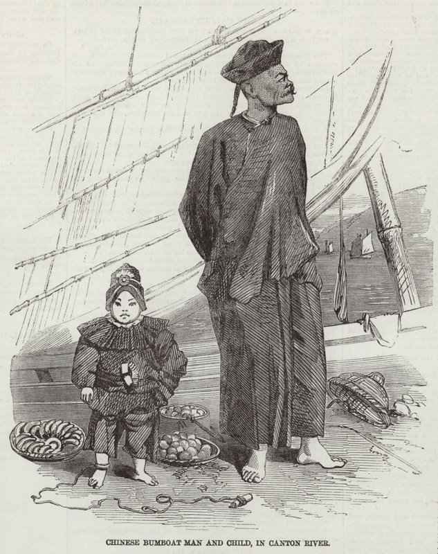 Kinesisk bumboat mand og barn af English School