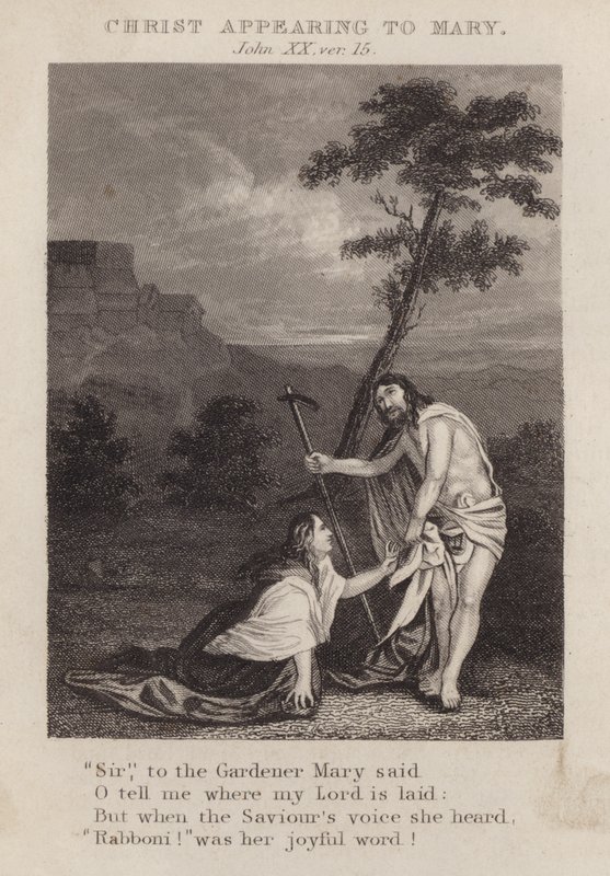 Kristus viser sig for Maria, Johannes XX, ver 15 (gravering) af English School