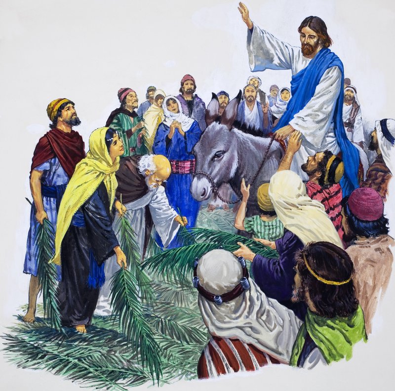 Kristus på vej ind i Jerusalem (gouache på papir) af English School