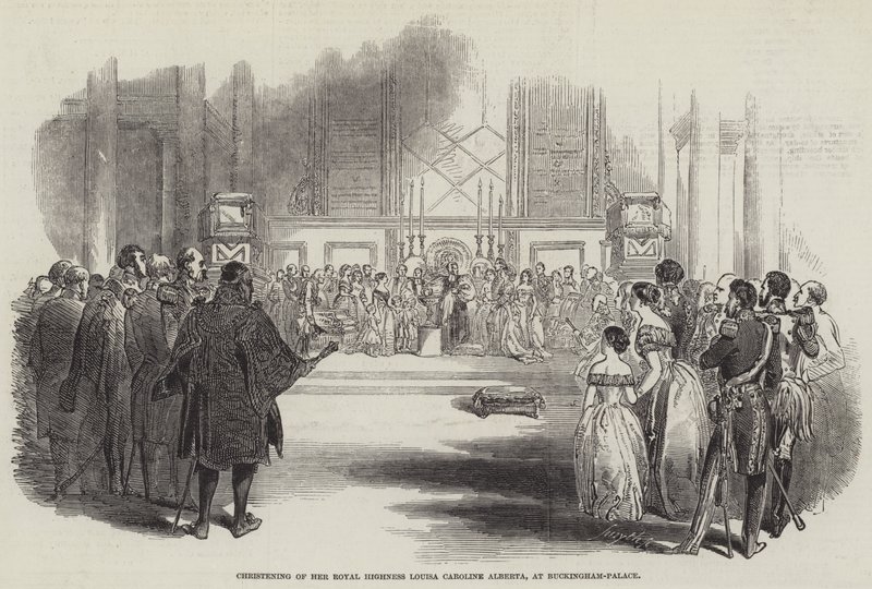 Dåb af Hendes Kongelige Højhed Louisa Caroline Alberta, i Buckingham-Palace (gravering) af English School