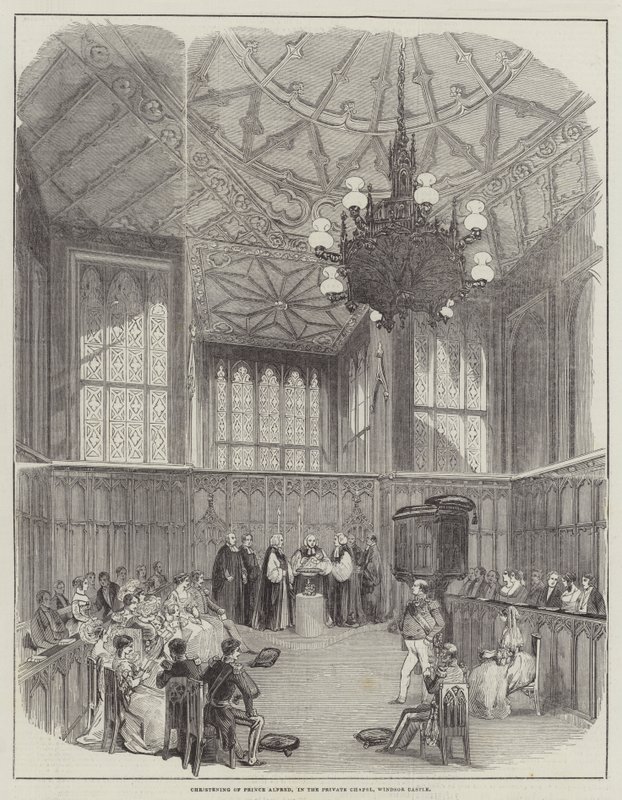 Prins Alfreds dåb i det private kapel, Windsor Castle (gravering) af English School