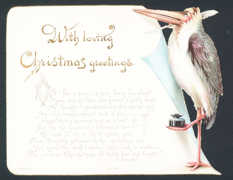 Julekort med stork af English School