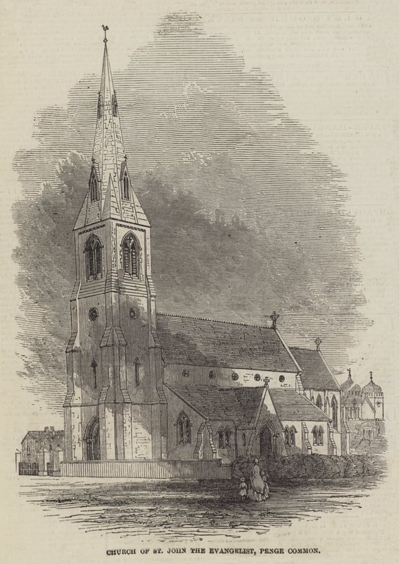Johannes evangelistens kirke, Penge Common (gravering) af English School
