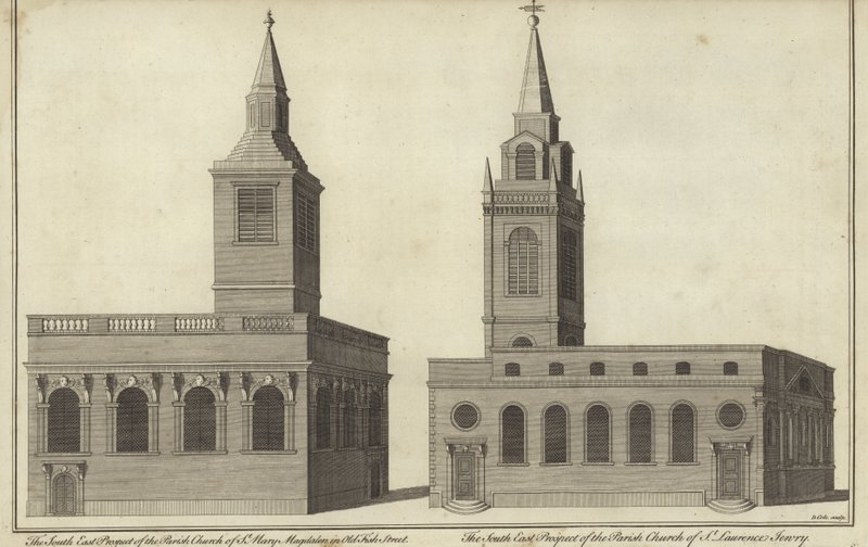 Church of St Mary Magdalen i Old Fish Street og Church of St Lawrence Jewry, London af English School