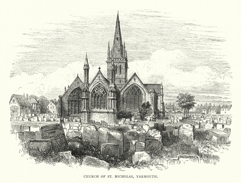 Nicholas-kirken, Yarmouth (kobberstik) af English School