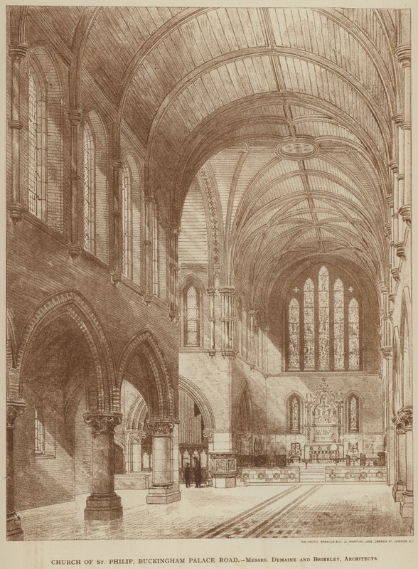 Church of St Philip, Buckingham Palace Road (gravering) af English School
