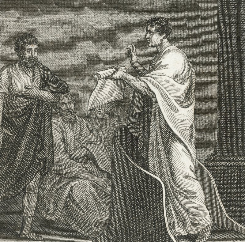 Cicero anklager Catiline i senatsbygningen (kobberstik) af English School