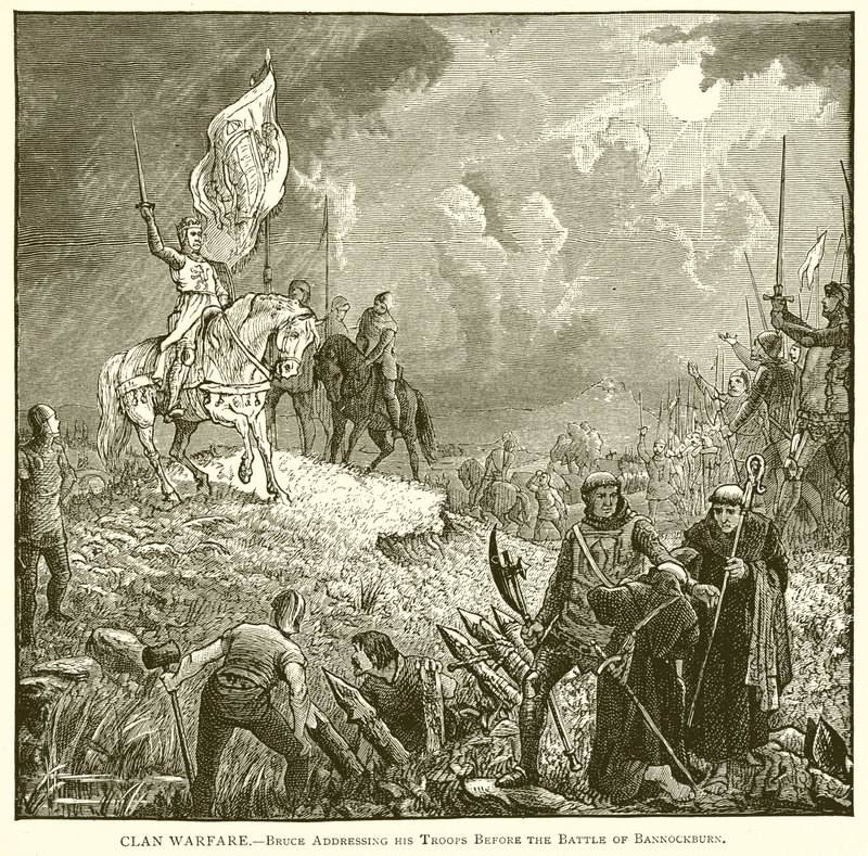 Klankrigsførelse.--Bruce henvender sig til sine tropper før slaget ved Bannockburn af English School