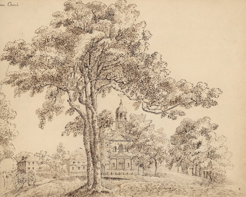 Clapham Church, Surrey (blæk på papir) af English School