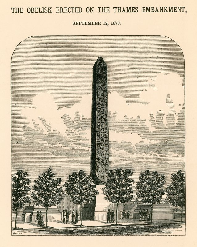 Cleopatras nål; Obelisken rejst på Thames Embankment, 12. september 1878 af English School