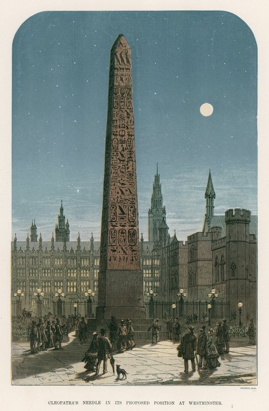Cleopatras Needle i sin foreslåede stilling i Westminster af English School