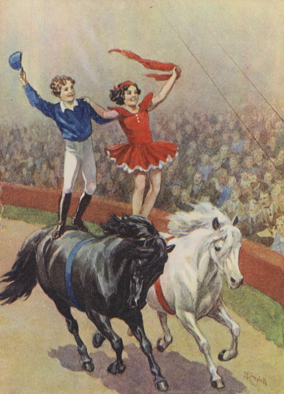 Kloge børn, født og opvokset i cirkus (farvelitografi) af English School