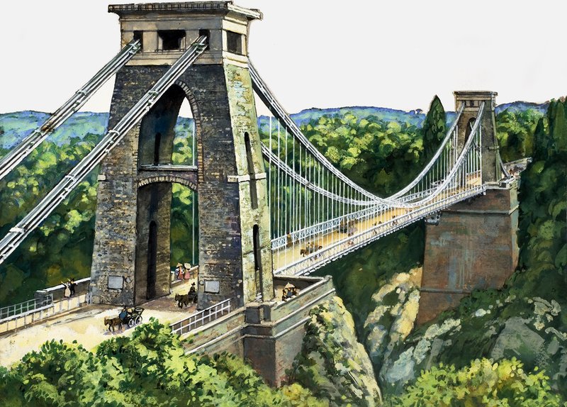 Clifton Suspension Bridge (gouache på papir) af English School