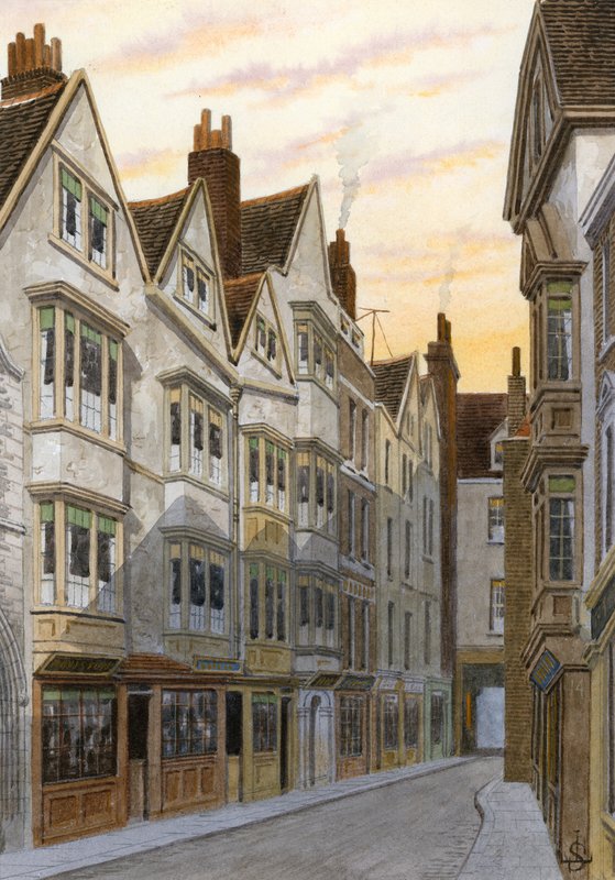 Cloth Fair, Smithfield (wc på papir) af English School