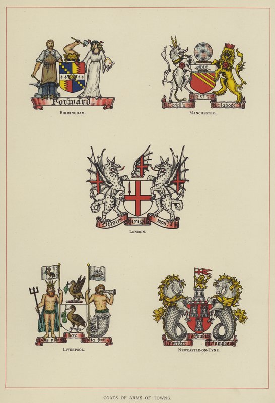 Byernes våbenskjolde (farve litho) af English School