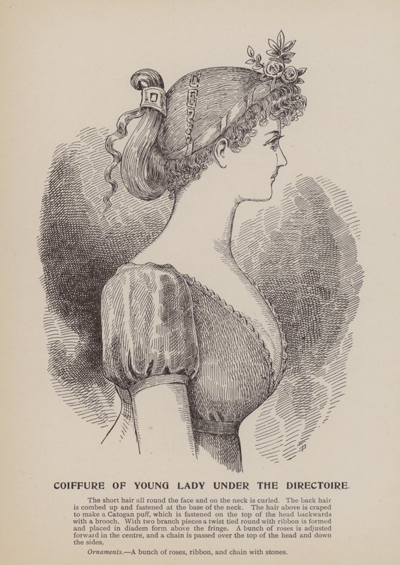 Coiffure af ung dame under Directoire (gravering) af English School